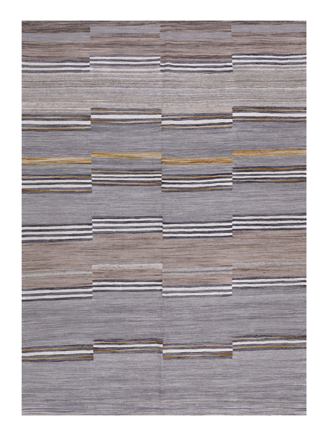 Grijs Tapijt Laagpolig Handgeweven Wollen Vloerkleed - Omid Afghan Modern Kelim 223x163