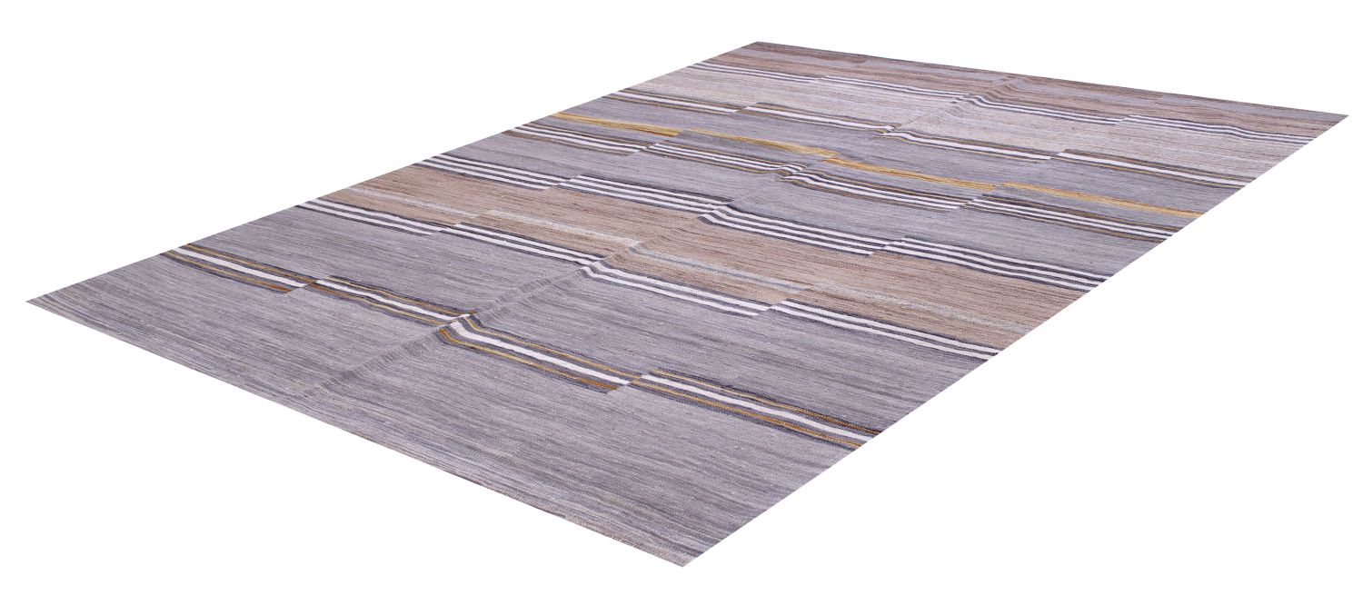 Grijs Tapijt Laagpolig Handgeweven Wollen Vloerkleed - Omid Afghan Modern Kelim 223x163