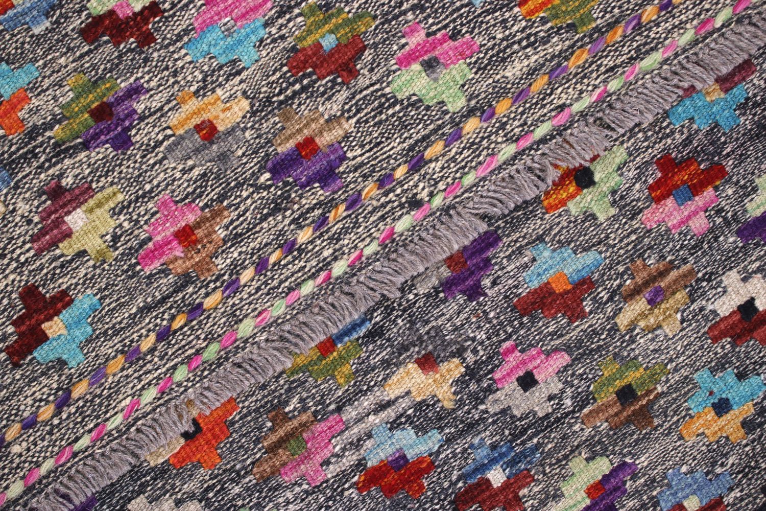 Kleurrijk Tapijt Laagpolig Handgeweven Wollen Vloerkleed - Omid Afghan Kelim 121x82