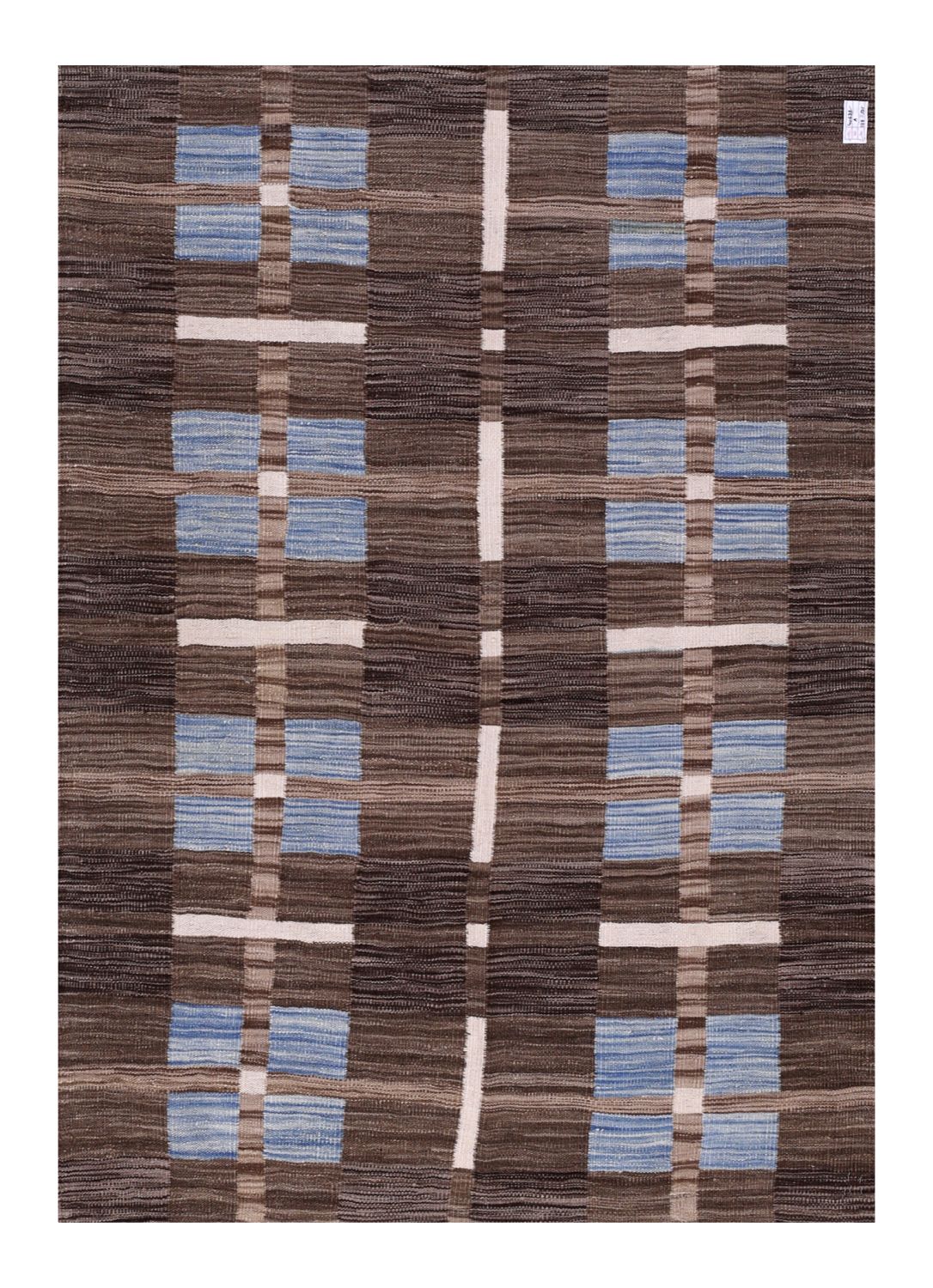 Bruin Tapijt Laagpolig Handgeweven Wollen Vloerkleed - Omid Afghan Modern Kelim 177x121