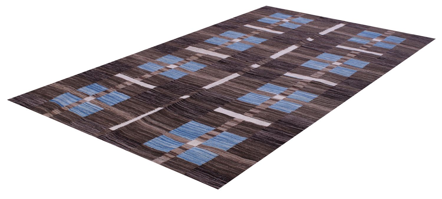 Bruin Tapijt Laagpolig Handgeweven Wollen Vloerkleed - Omid Afghan Modern Kelim 177x121
