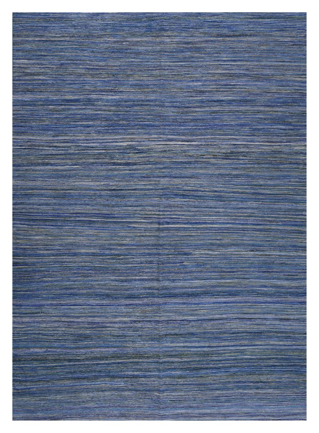 Blauw Tapijt Laagpolig Handgeweven Wollen Vloerkleed - Omid Afghan Modern Kelim 296x215