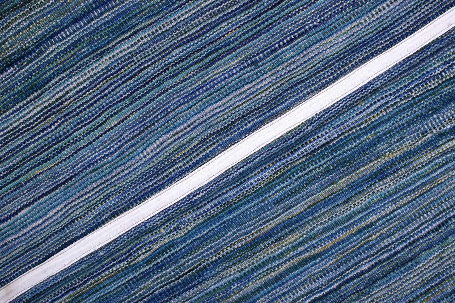 Blauw Tapijt Laagpolig Handgeweven Wollen Vloerkleed - Omid Afghan Modern Kelim 296x215
