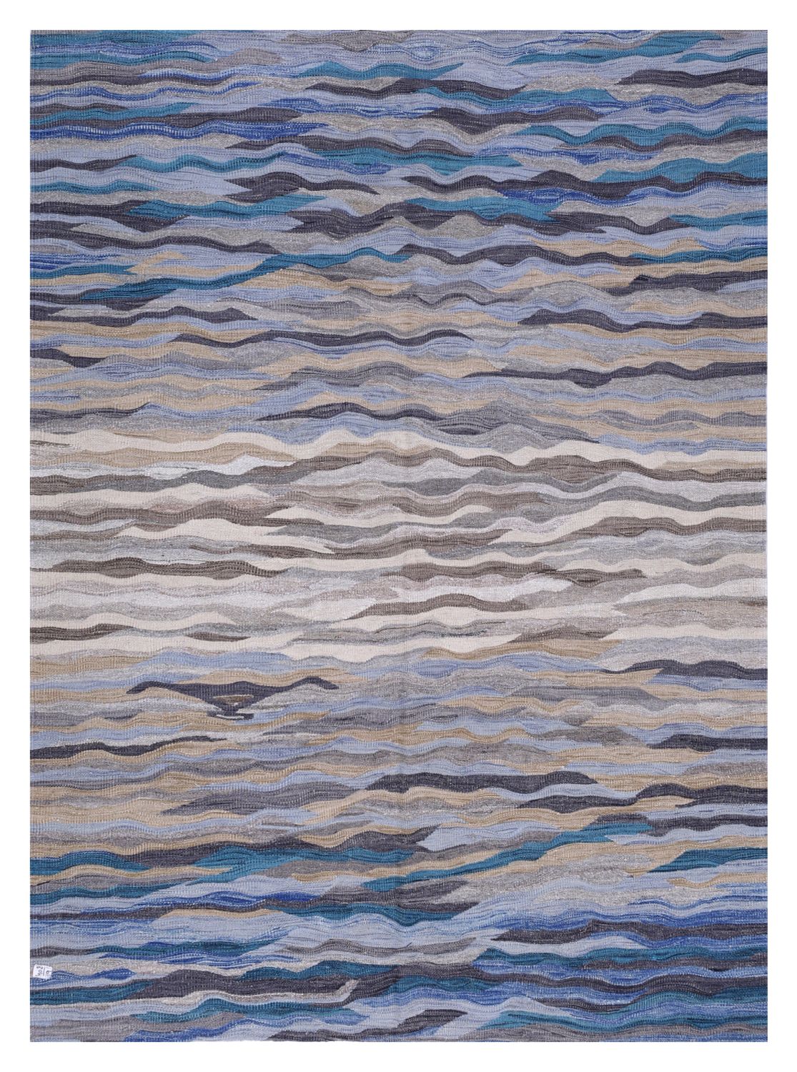 Blauw Tapijt Laagpolig Handgeweven Wollen Vloerkleed - Omid Afghan Modern Kelim 233x168