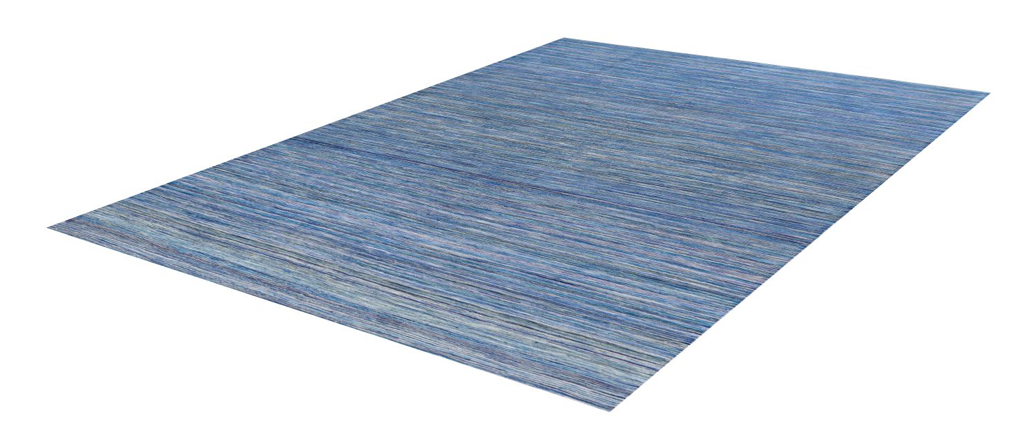Blauw Tapijt Laagpolig Handgeweven Wollen Vloerkleed - Omid Afghan Modern Kelim 293x211
