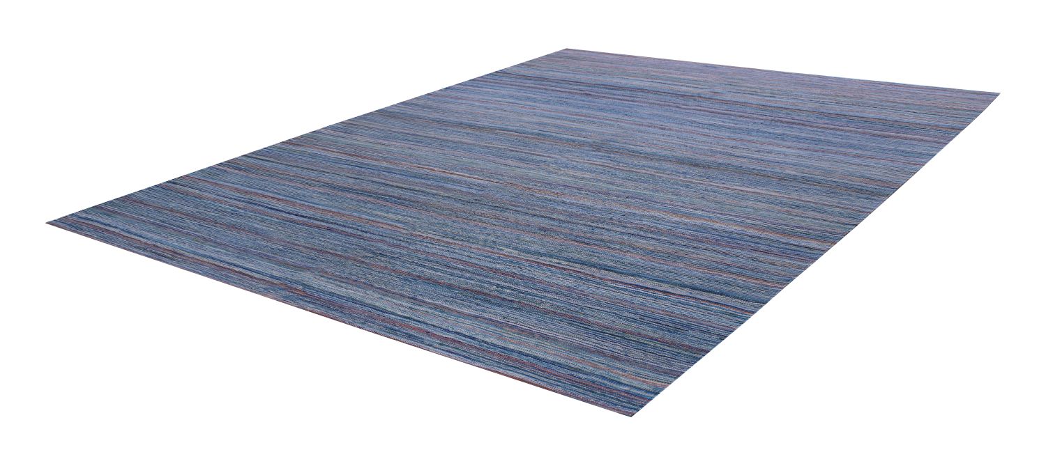 Blauw Tapijt Laagpolig Handgeweven Wollen Vloerkleed - Omid Afghan Modern Kelim 292x209