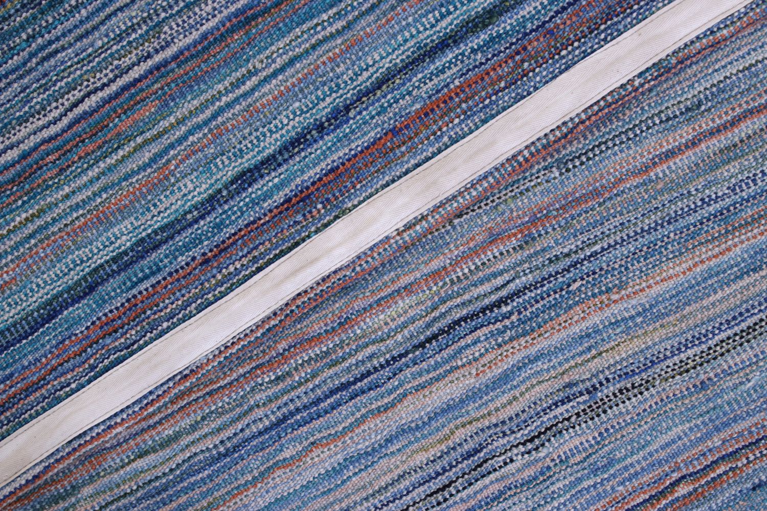 Blauw Tapijt Laagpolig Handgeweven Wollen Vloerkleed - Omid Afghan Modern Kelim 292x209