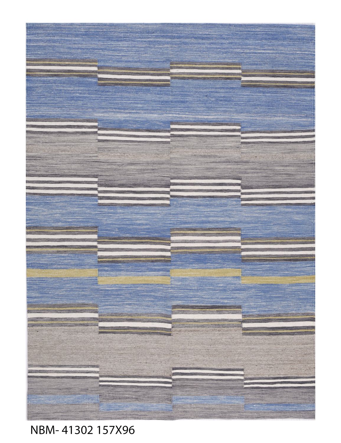 Blauw Tapijt Laagpolig Handgeweven Wollen Vloerkleed - Omid Afghan Modern Kelim 228x168