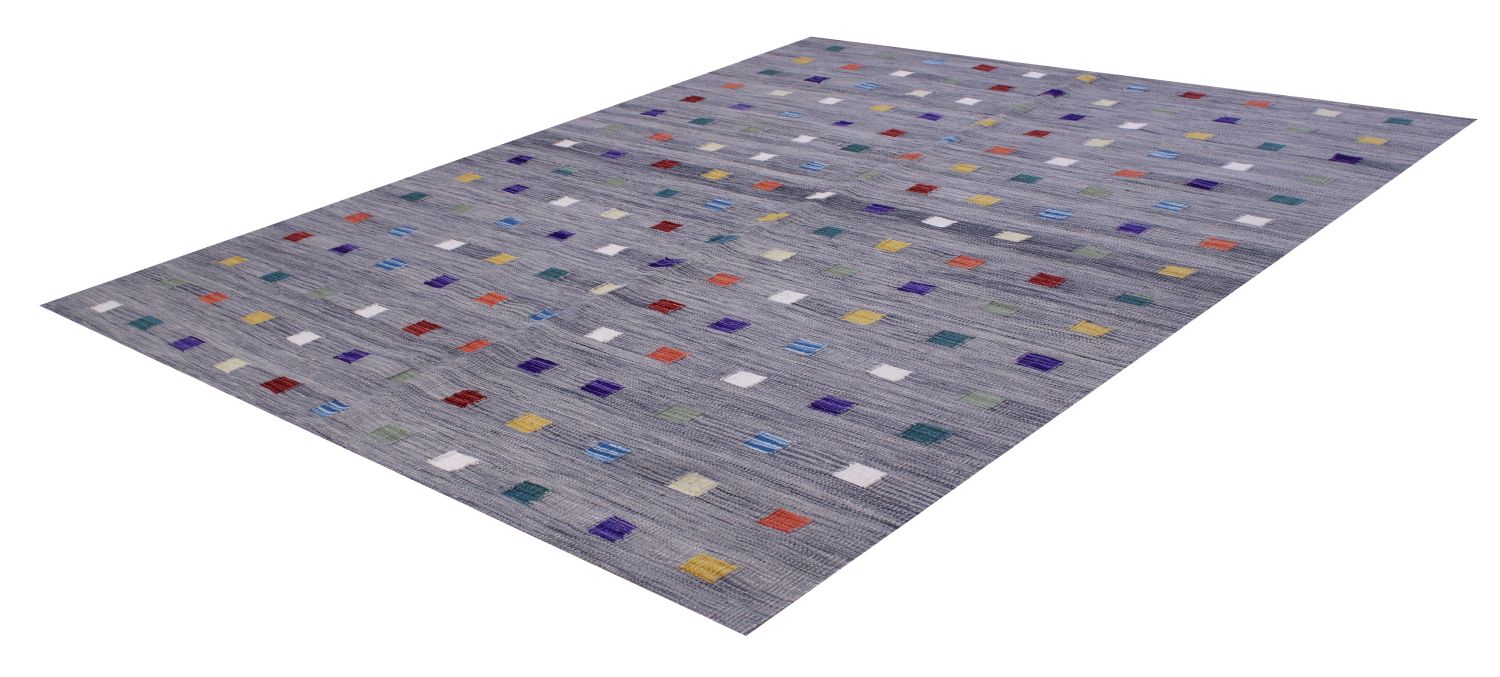 Grijs Tapijt Laagpolig Handgeweven Wollen Vloerkleed - Omid Afghan Modern Kelim 239x155