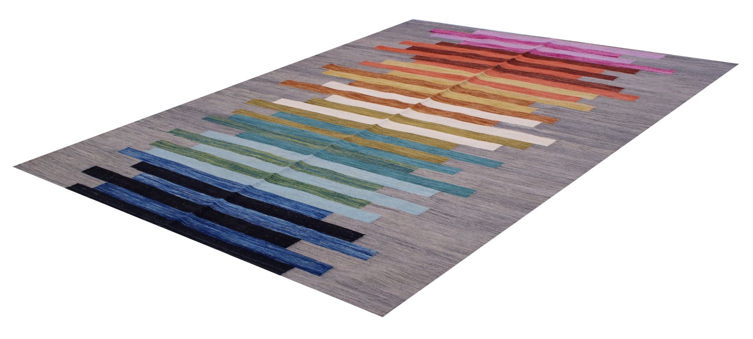 Kleurrijk Tapijt Laagpolig Handgeweven Wollen Vloerkleed - Omid Afghan Modern Kelim 295x205