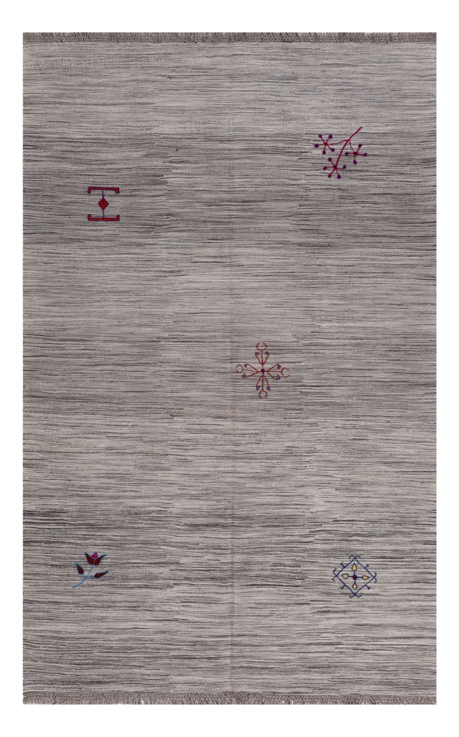 Grijs Tapijt Laagpolig Handgeweven Wollen Vloerkleed - Omid Afghan Modern Kelim 240x157