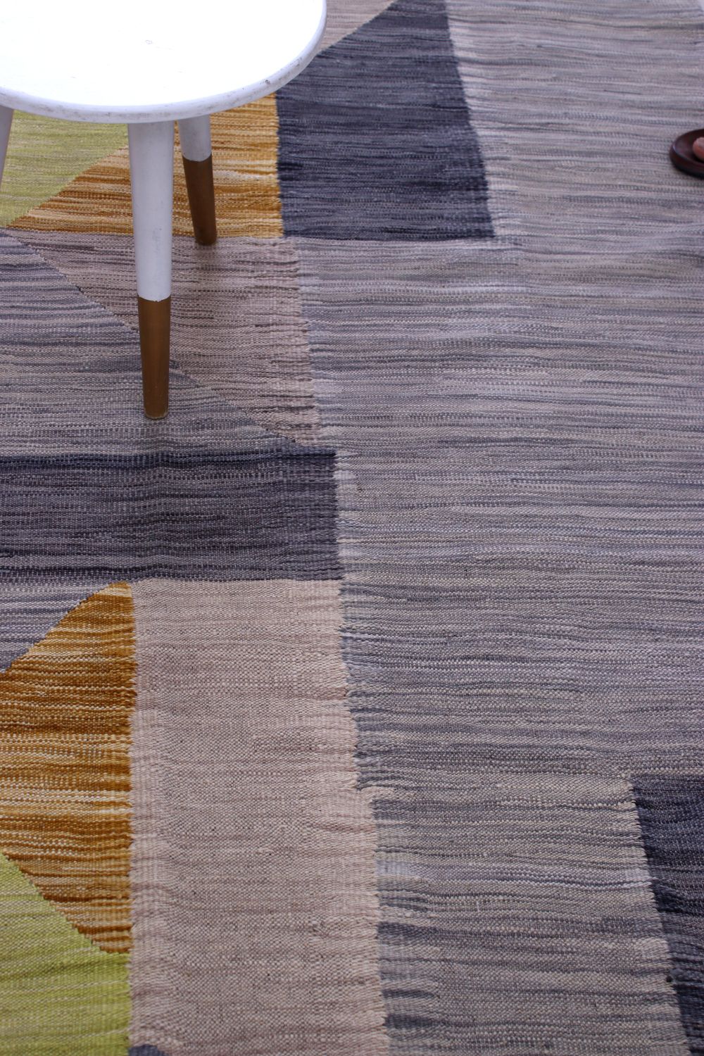 Grijs/Groen Tapijt Laagpolig Handgeweven Wollen Vloerkleed - Omid Afghan Modern Kelim 230x154