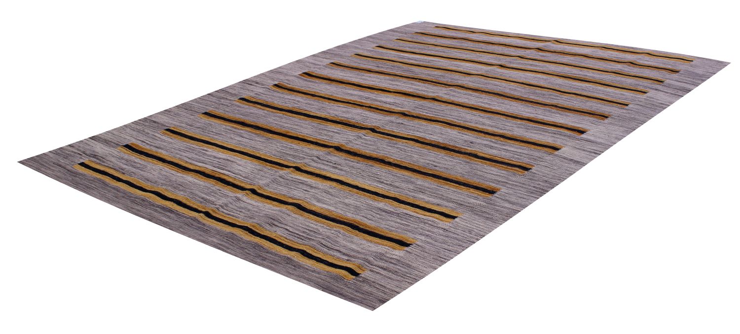 Grijs Tapijt Laagpolig Handgeweven Wollen Vloerkleed - Omid Afghan Modern Kelim 223x158