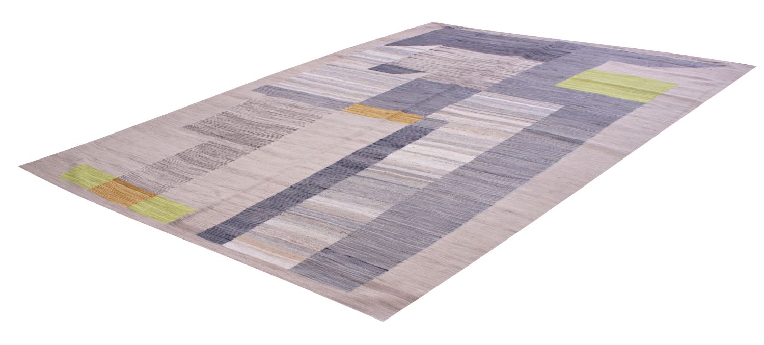 Beige Tapijt Laagpolig Handgeweven Wollen Vloerkleed - Omid Afghan Modern Kelim 287x197