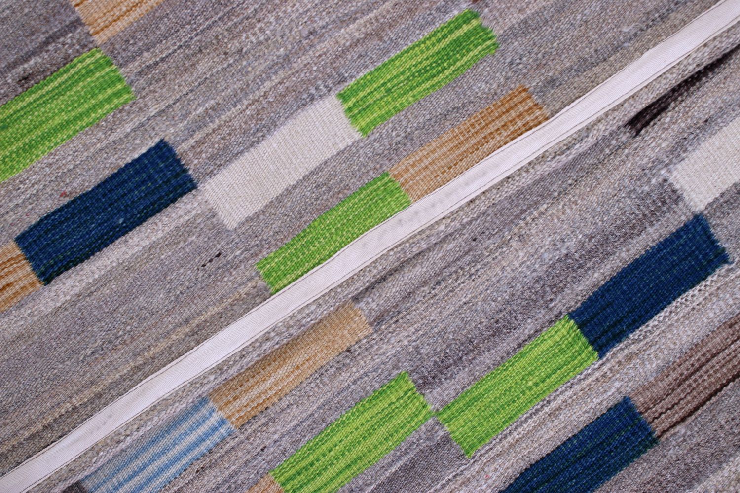 Grijs Tapijt Laagpolig Handgeweven Wollen Vloerkleed - Omid Afghan Modern Kelim 223x156