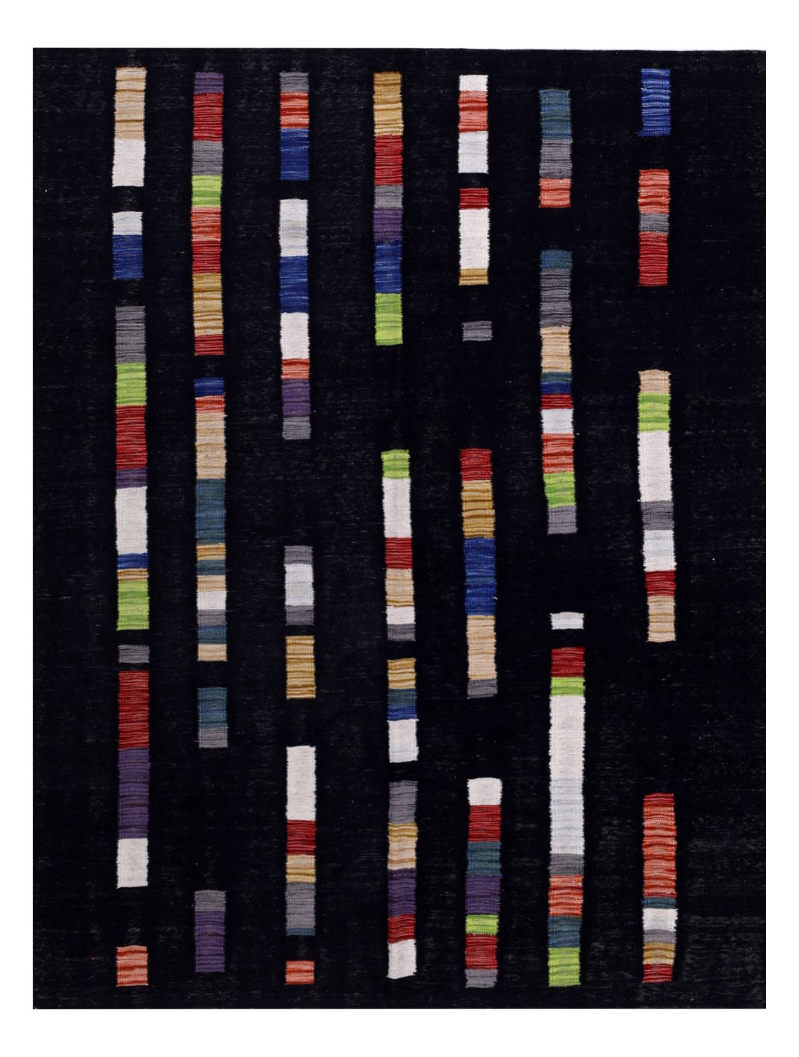 Zwart Tapijt Laagpolig Handgeweven Wollen Vloerkleed - Omid Afghan Modern Kelim 197x150