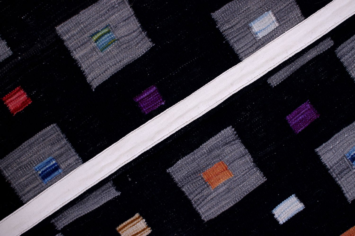 Zwart Tapijt Laagpolig Handgeweven Wollen Vloerkleed - Omid Afghan Modern Kelim 146x102