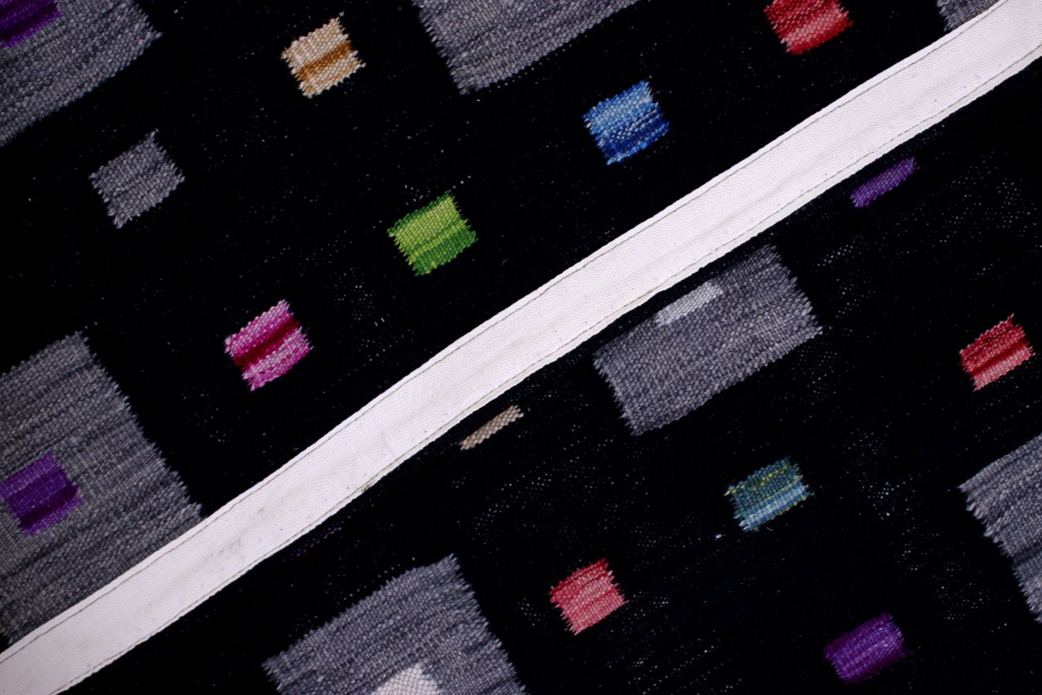 Zwart Tapijt Laagpolig Handgeweven Wollen Vloerkleed - Omid Afghan Modern Kelim 193x156