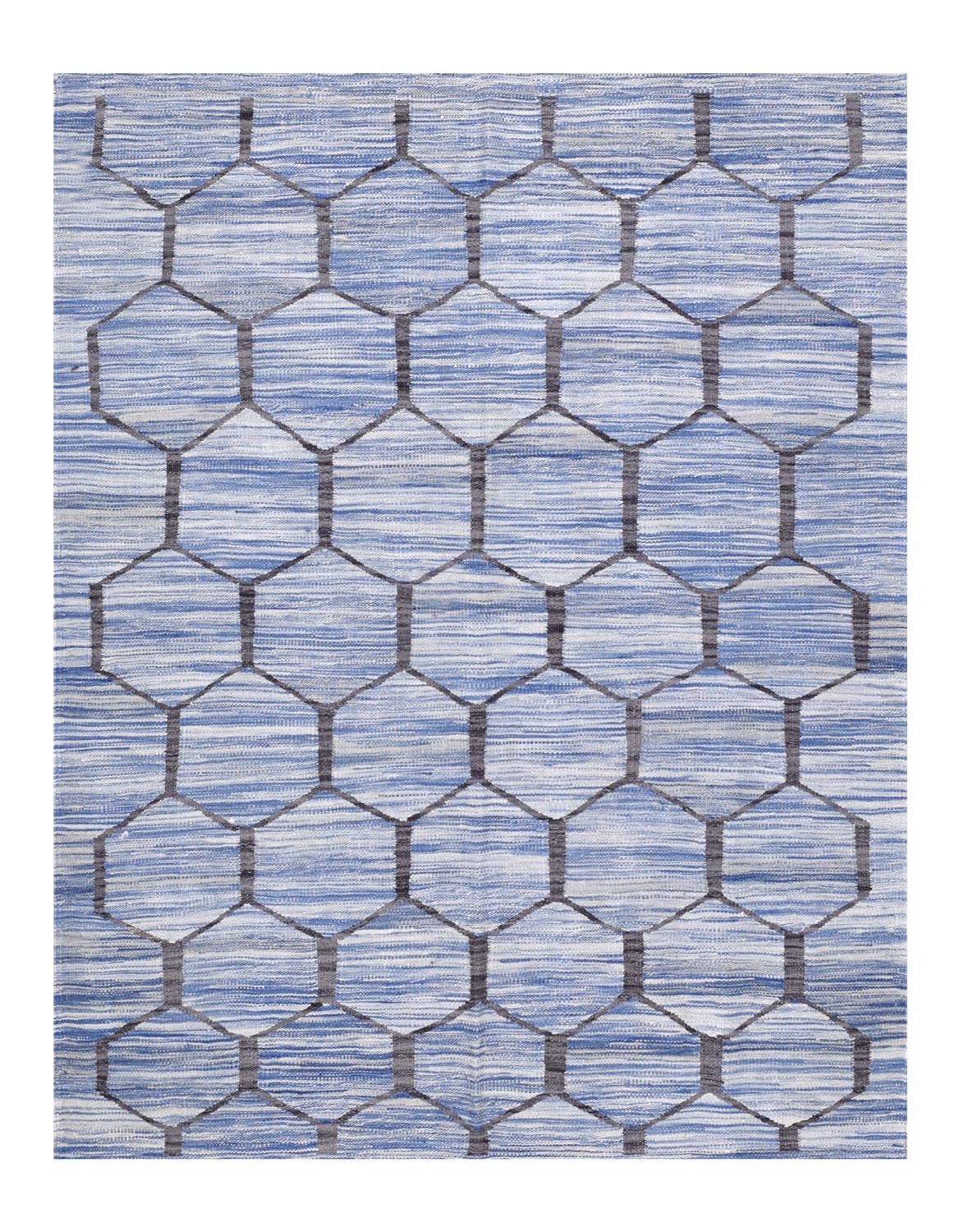 Blauw Tapijt Laagpolig Handgeweven Wollen Vloerkleed - Omid Afghan Modern Kelim 199x151