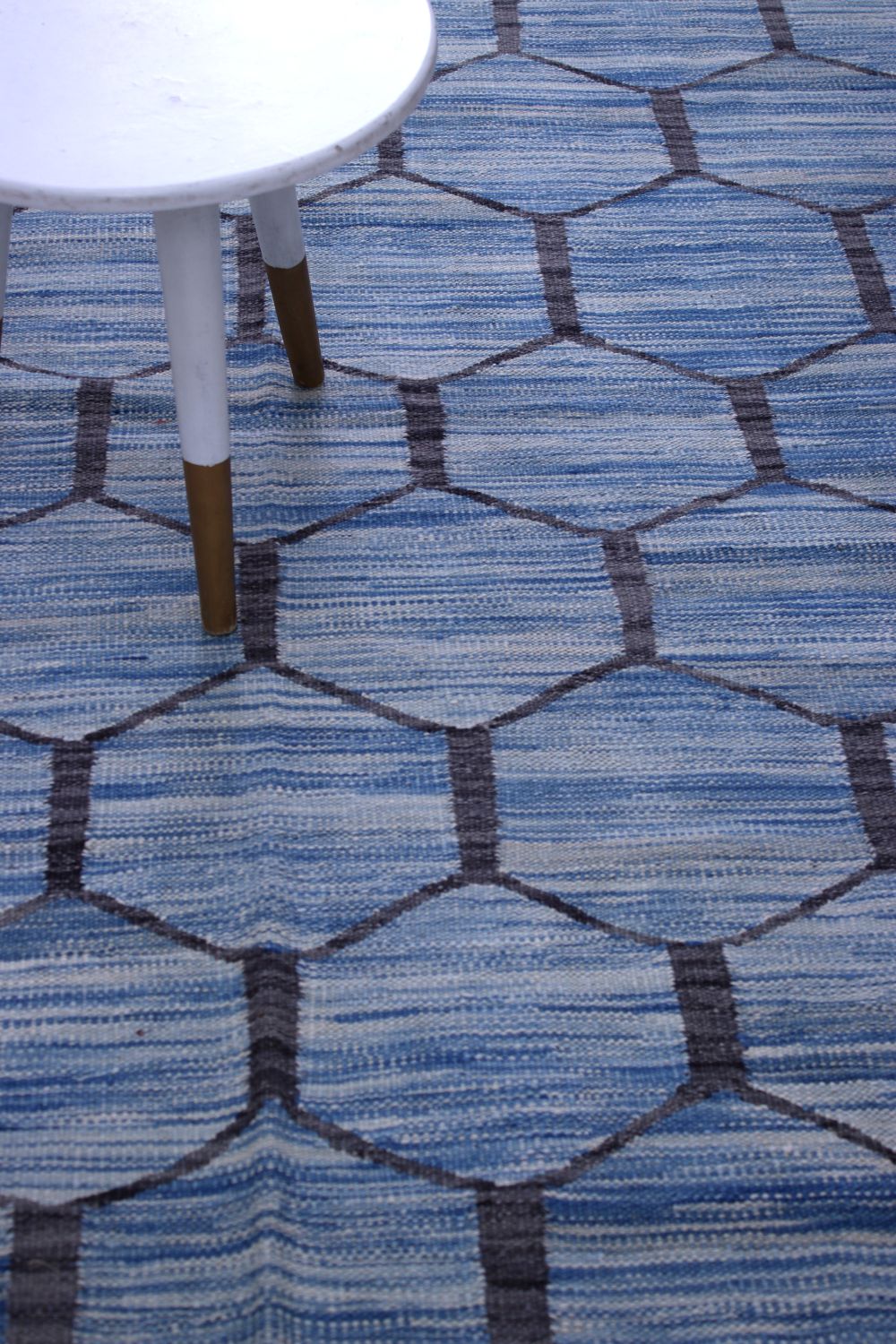 Blauw Tapijt Laagpolig Handgeweven Wollen Vloerkleed - Omid Afghan Modern Kelim 199x151