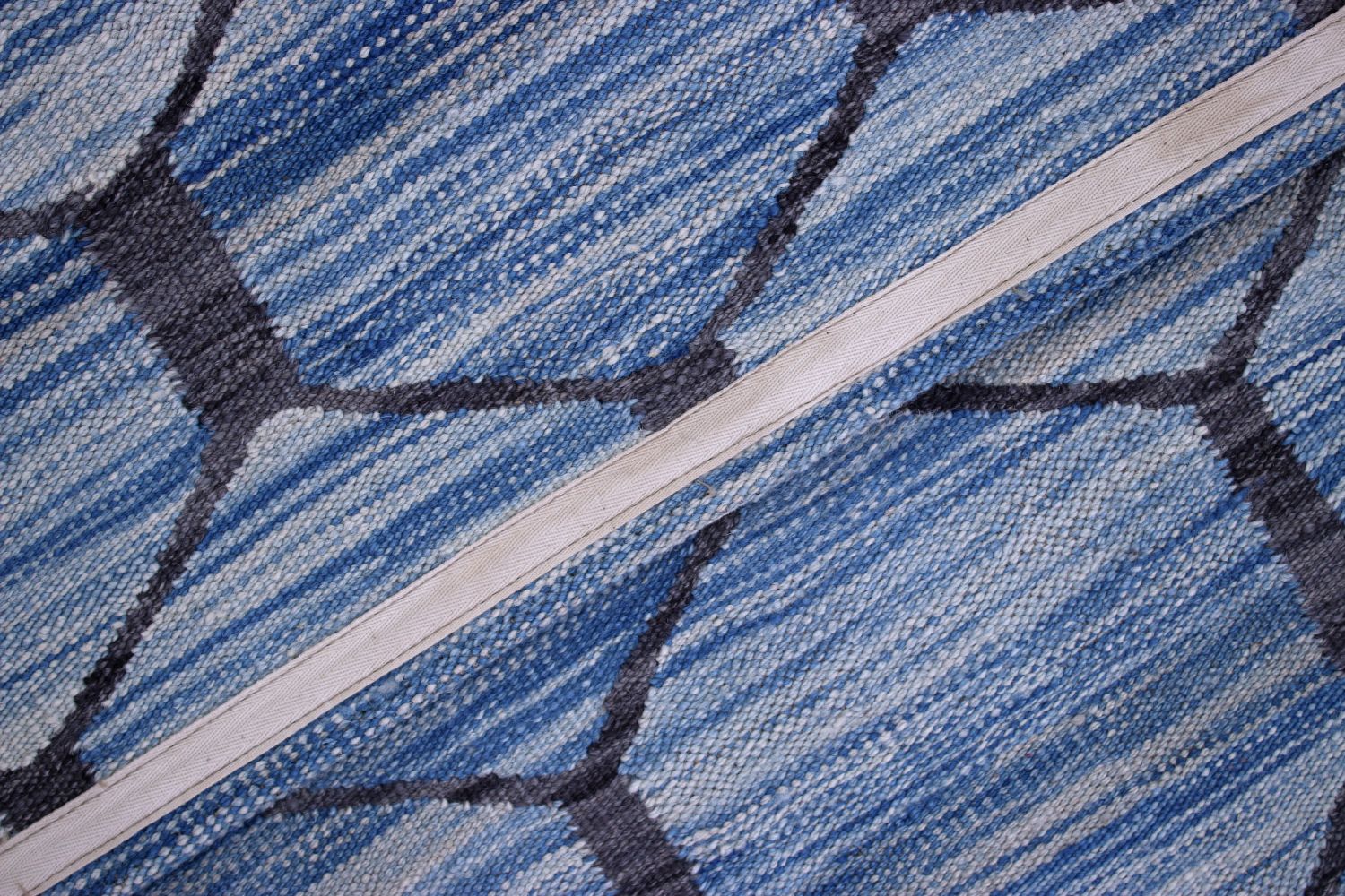 Blauw Tapijt Laagpolig Handgeweven Wollen Vloerkleed - Omid Afghan Modern Kelim 199x151