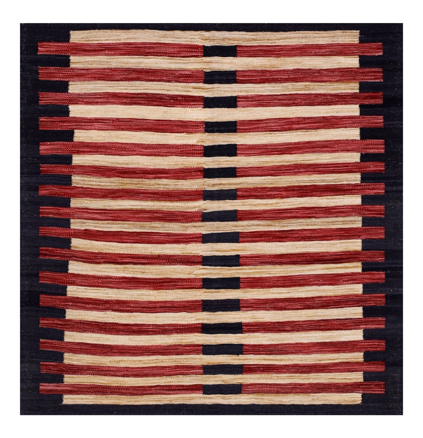 Rood Tapijt Laagpolig Handgeweven Wollen Vloerkleed - Omid Afghan Modern Kelim 147x146