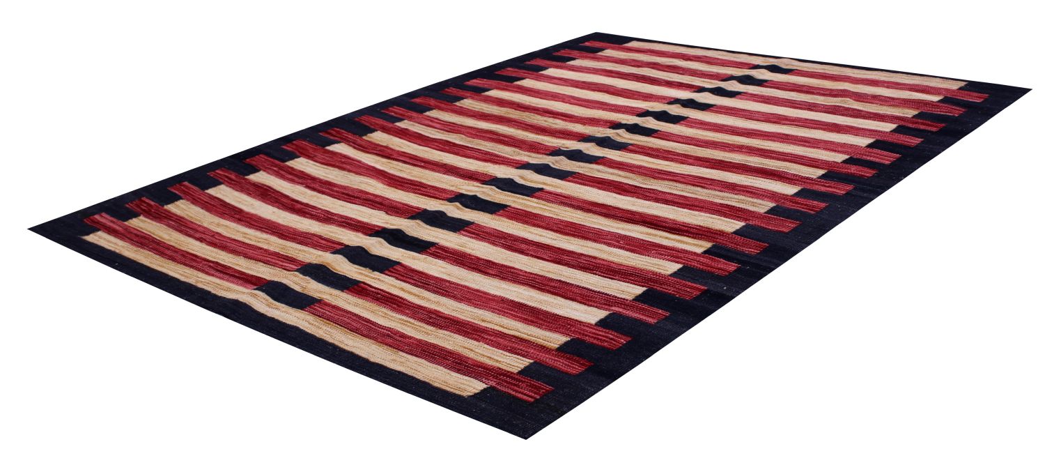 Rood Tapijt Laagpolig Handgeweven Wollen Vloerkleed - Omid Afghan Modern Kelim 147x146