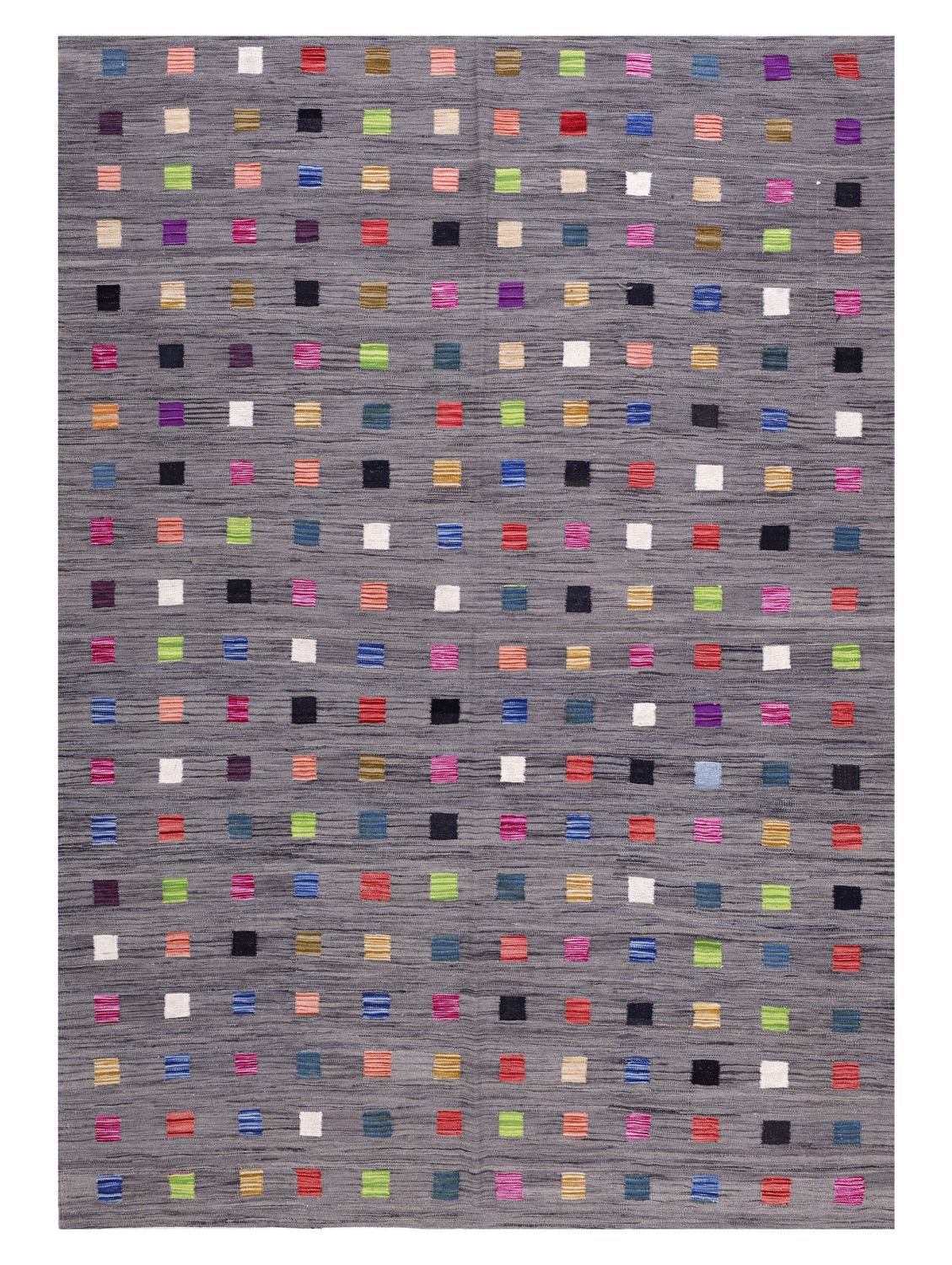 Grijs Tapijt Laagpolig Handgeweven Wollen Vloerkleed - Omid Afghan Modern Kelim 287x197