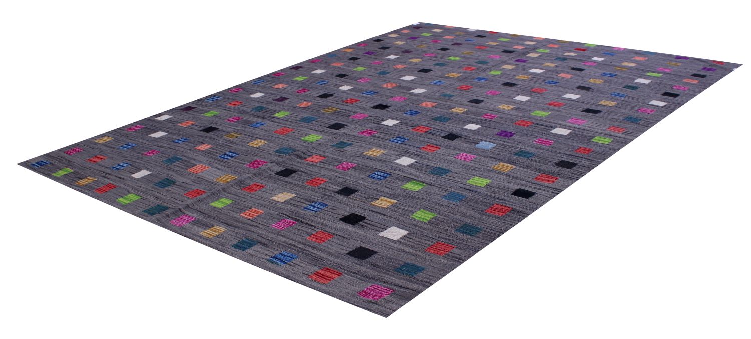 Grijs Tapijt Laagpolig Handgeweven Wollen Vloerkleed - Omid Afghan Modern Kelim 287x197