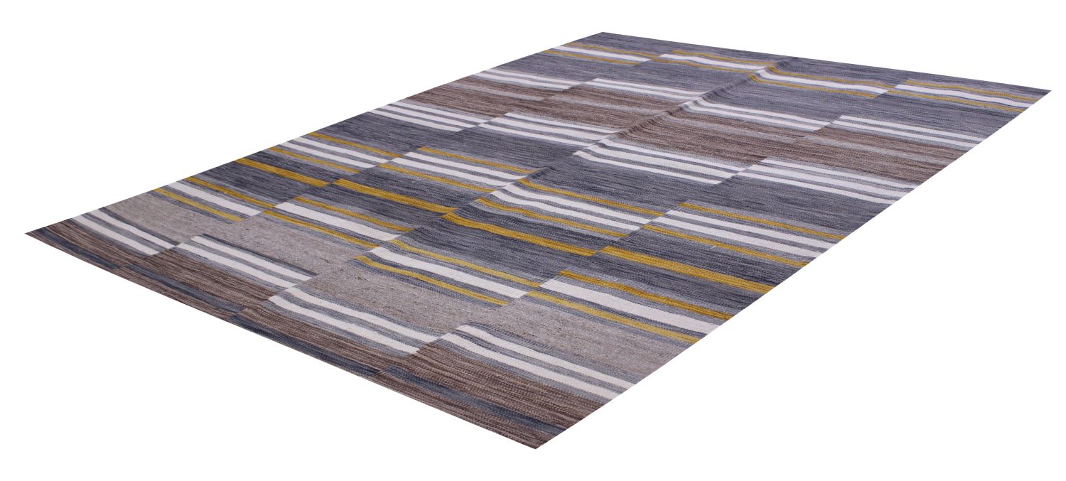 Bruin Tapijt Laagpolig Handgeweven Wollen Vloerkleed - Omid Afghan Modern Kelim 201x146