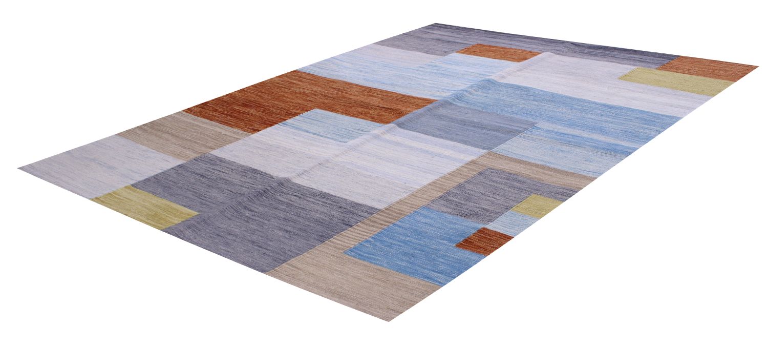 Kleurrijk Tapijt Laagpolig Handgeweven Wollen Vloerkleed - Omid Afghan Modern Kelim 202x148