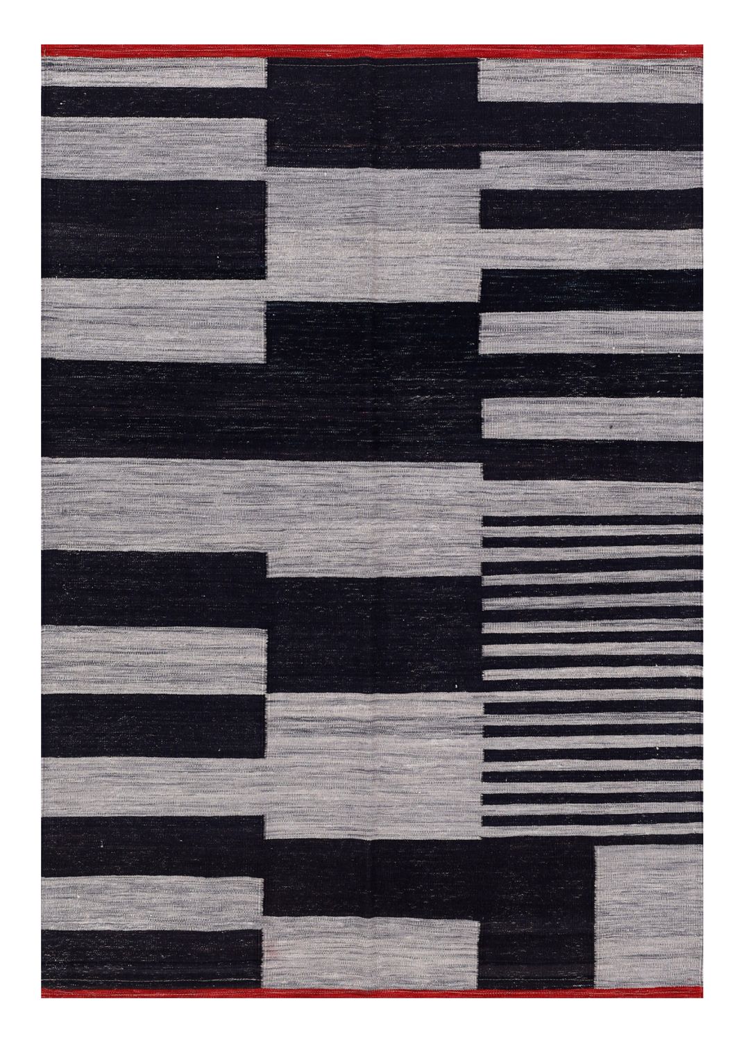 Zwart Tapijt Laagpolig Handgeweven Wollen Vloerkleed - Omid Afghan Modern Kelim 226x159