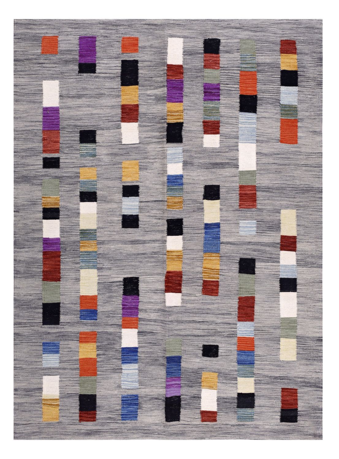 Grijs Tapijt Laagpolig Handgeweven Wollen Vloerkleed - Omid Afghan Modern Kelim 225x166