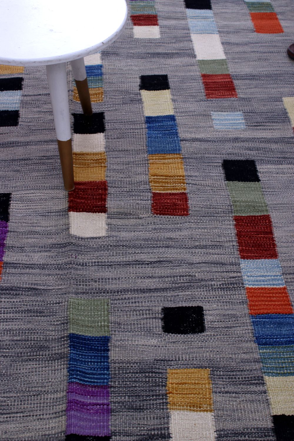 Grijs Tapijt Laagpolig Handgeweven Wollen Vloerkleed - Omid Afghan Modern Kelim 225x166