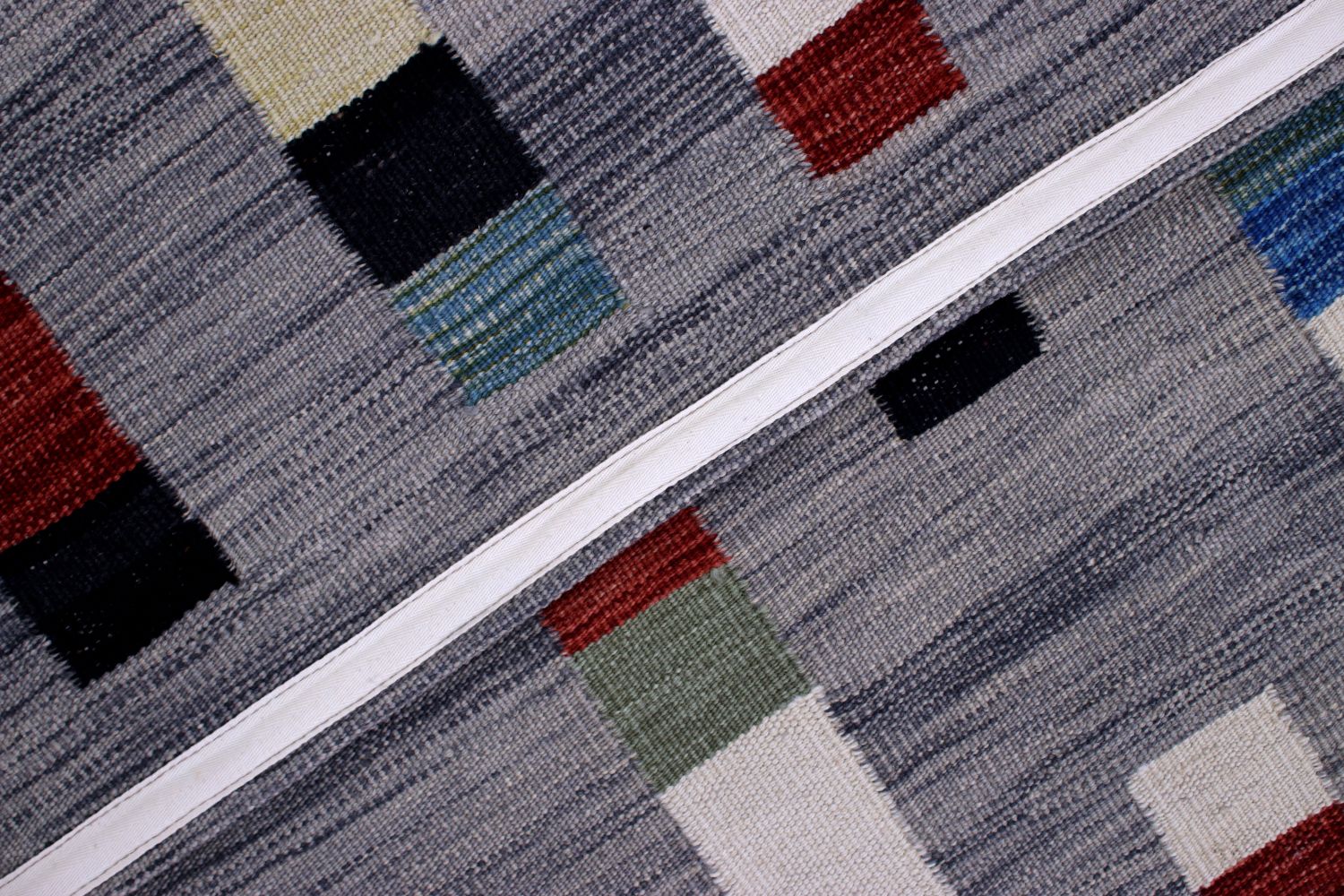 Grijs Tapijt Laagpolig Handgeweven Wollen Vloerkleed - Omid Afghan Modern Kelim 225x166