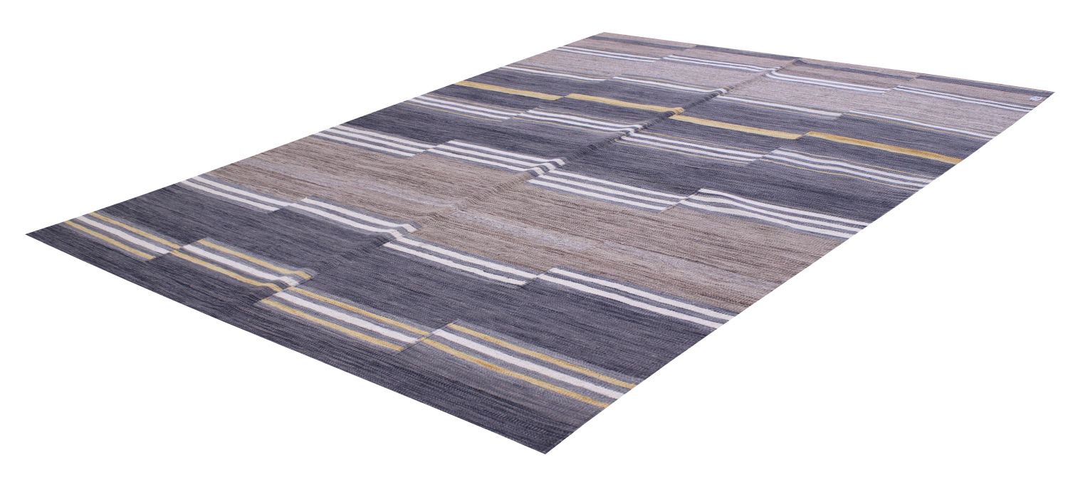 Beige Tapijt Laagpolig Handgeweven Wollen Vloerkleed - Omid Afghan Modern Kelim 226x168