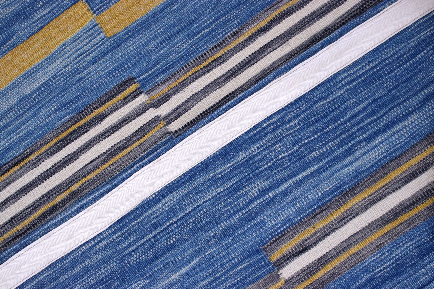 Blauw Tapijt Laagpolig Handgeweven Wollen Vloerkleed - Omid Afghan Modern Kelim 225x170