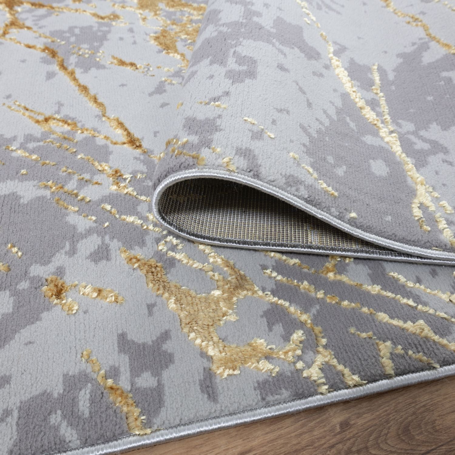 Grijs met Goud Tapijt Laagpolig Vloerkleed Omid Marbella