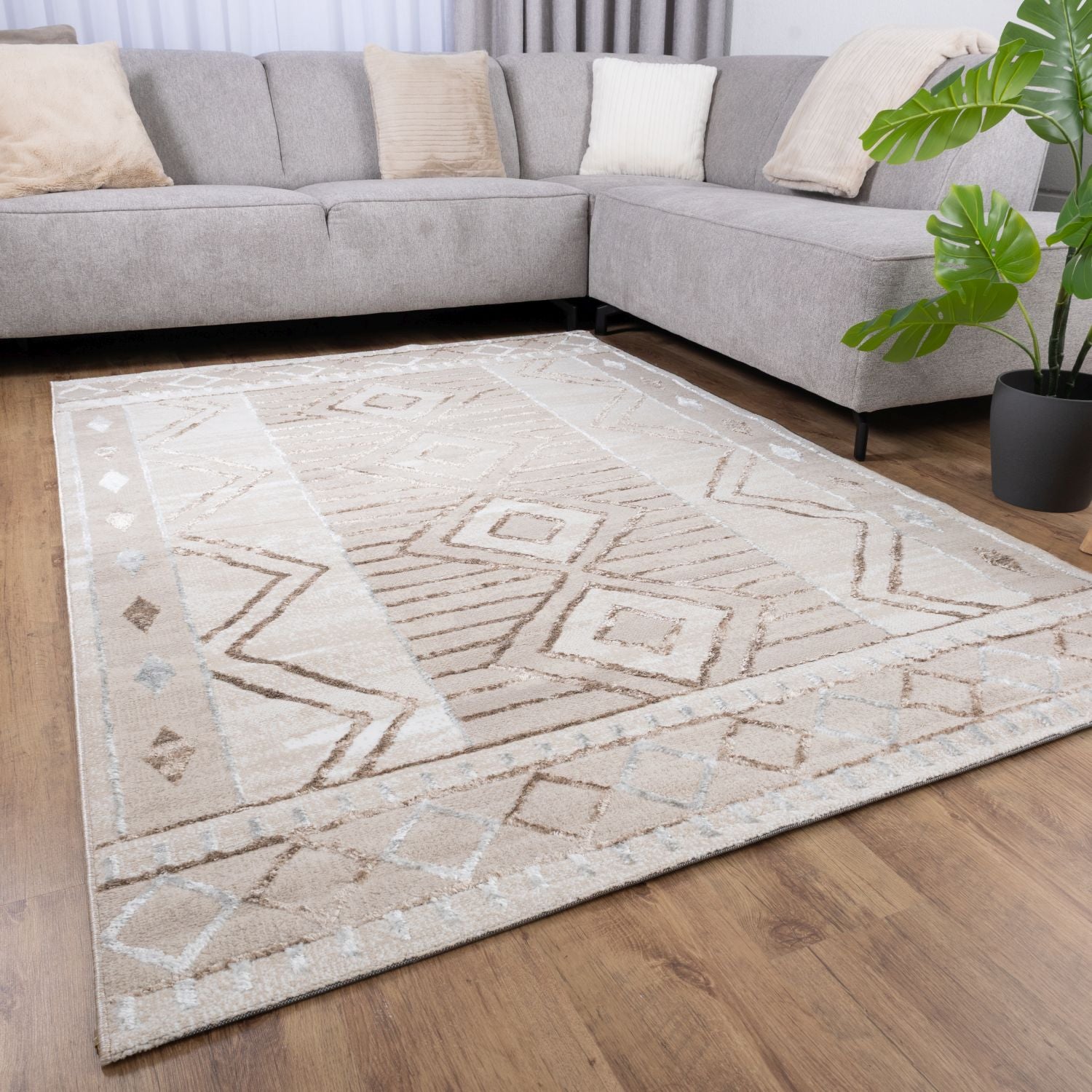 Beige Tapijt Laagpolig Vloerkleed Omid Marbella