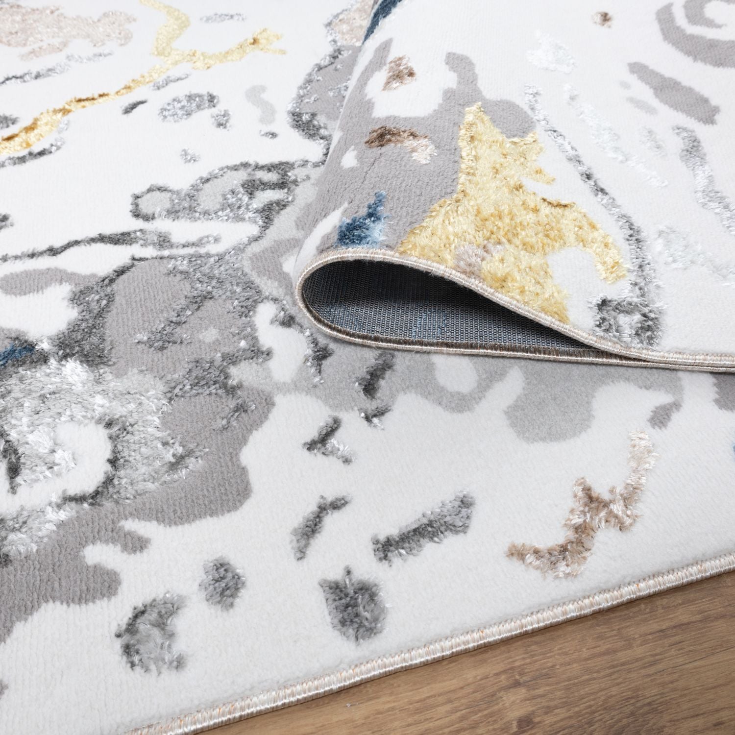 Wit en Goud Tapijt Laagpolig Vloerkleed Omid Marbella