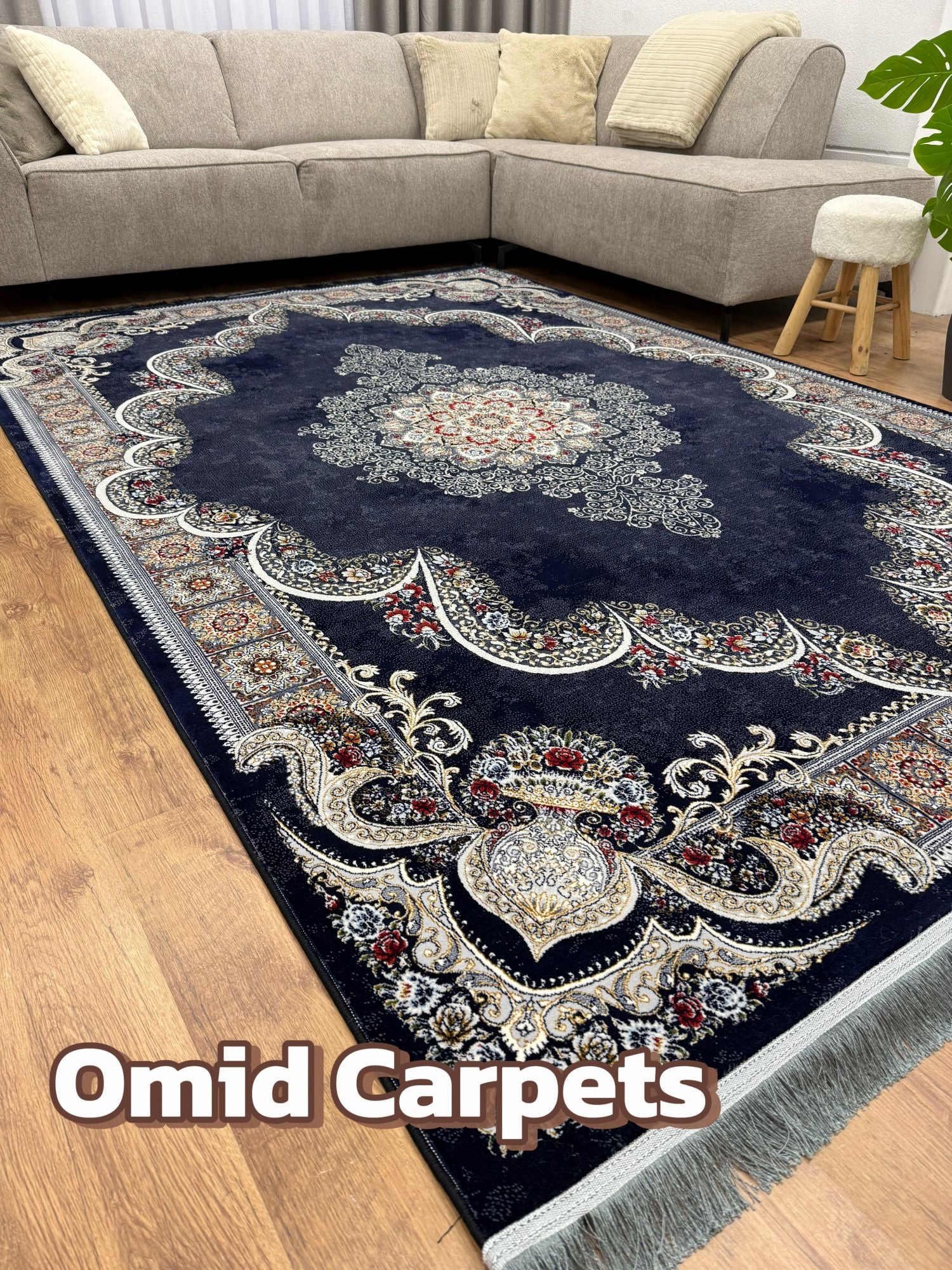 قالین ترکی * DonkerBlauw Tapijt Laagpolig Klassiek Vloerkleed - Omid Premium Classic