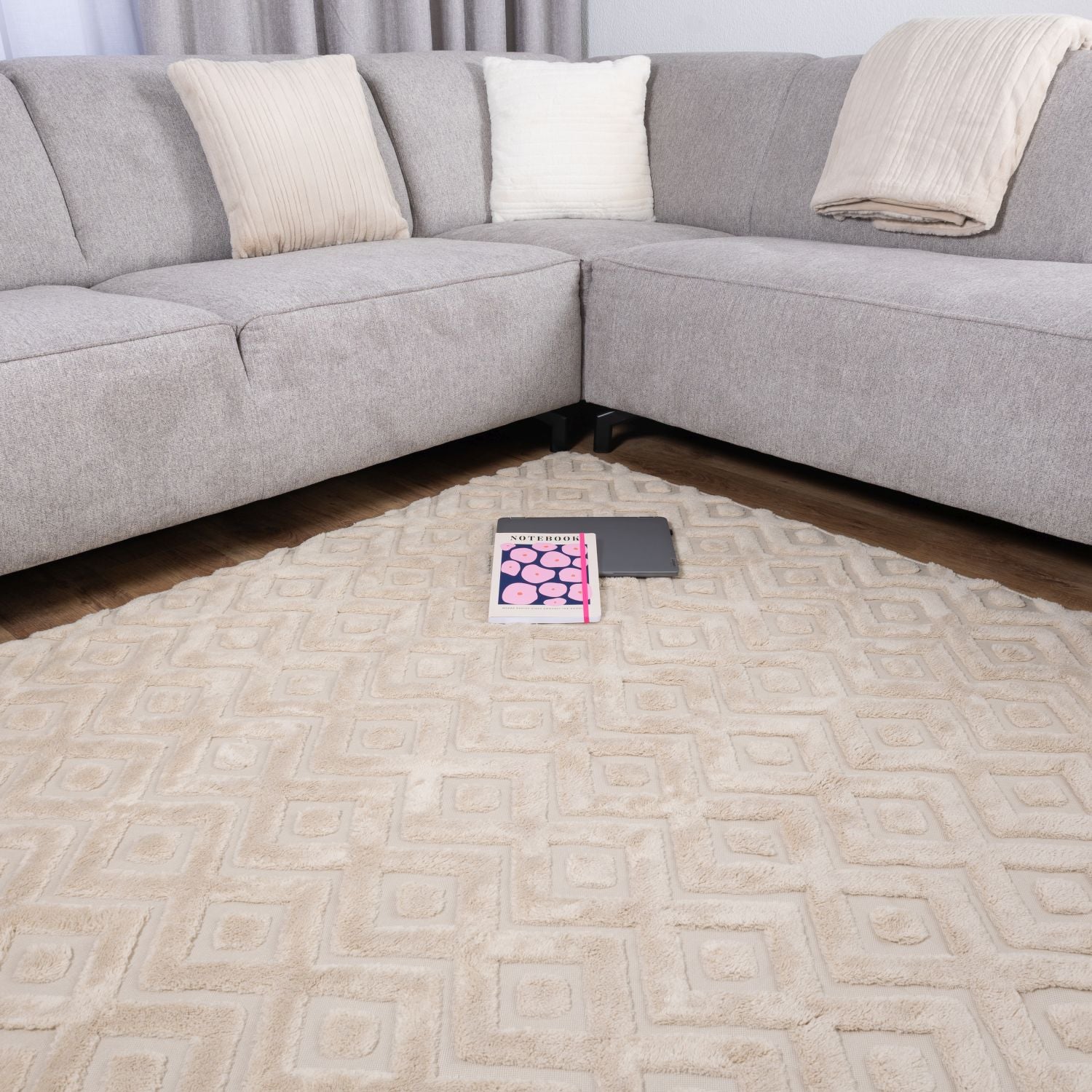 Beige Tapijt Laagpolig Vloerkleed Omid Wasbaar Japondi - Omid Carpets