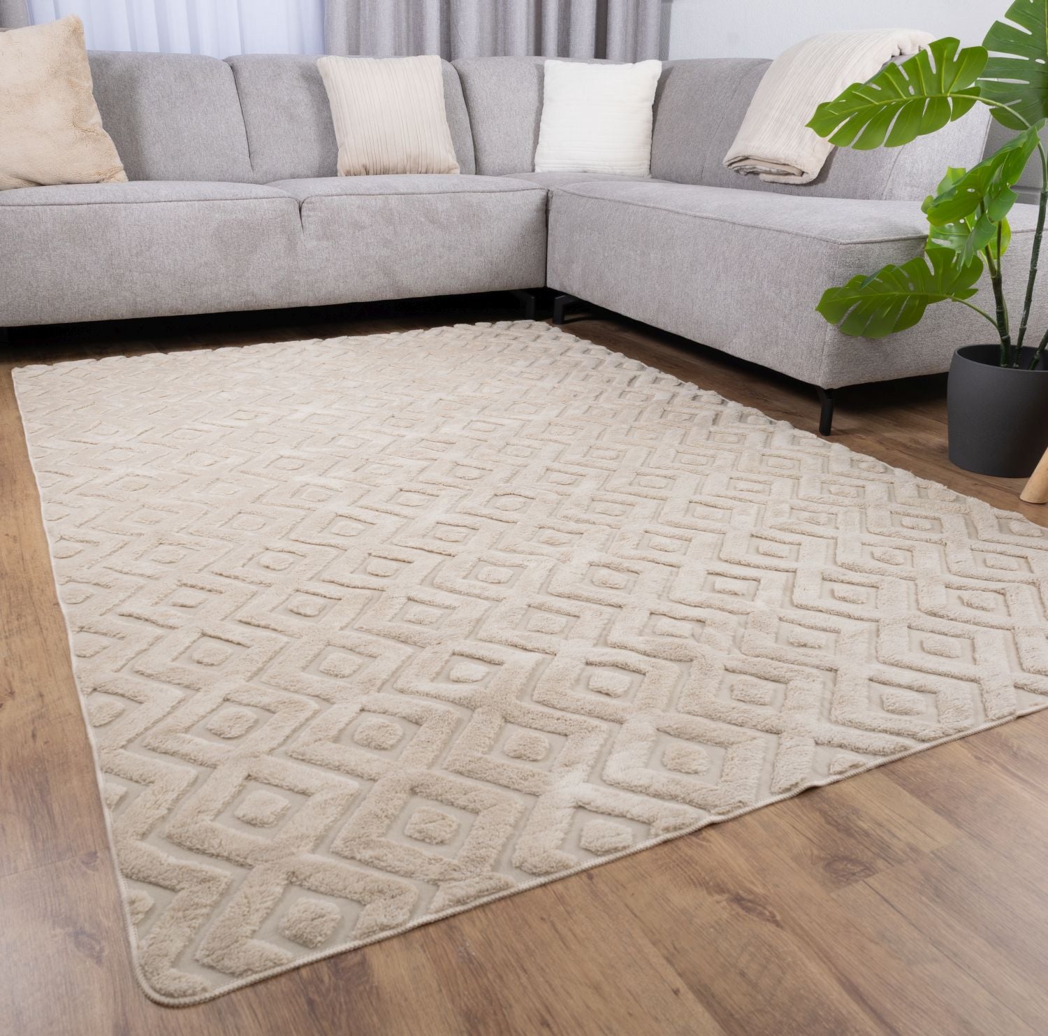 Beige Tapijt Laagpolig Vloerkleed Omid Wasbaar Japondi - Omid Carpets