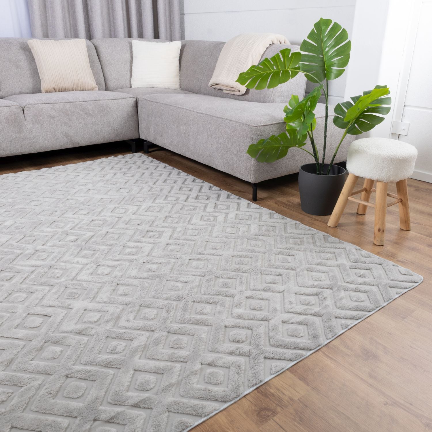Zilver Tapijt Laagpolig Vloerkleed Omid Wasbaar Japondi - Omid Carpets