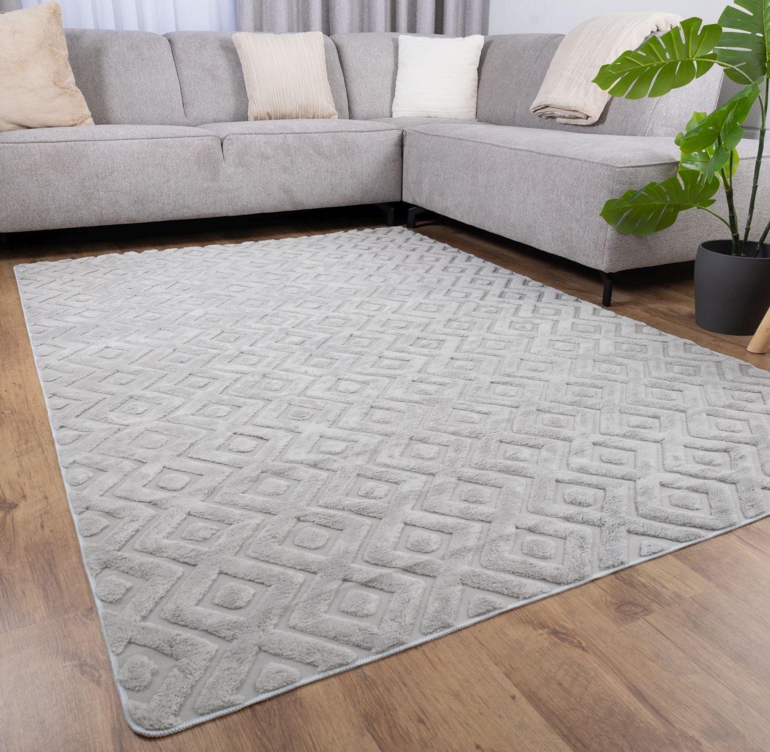 Zilver Tapijt Laagpolig Vloerkleed Omid Wasbaar Japondi - Omid Carpets