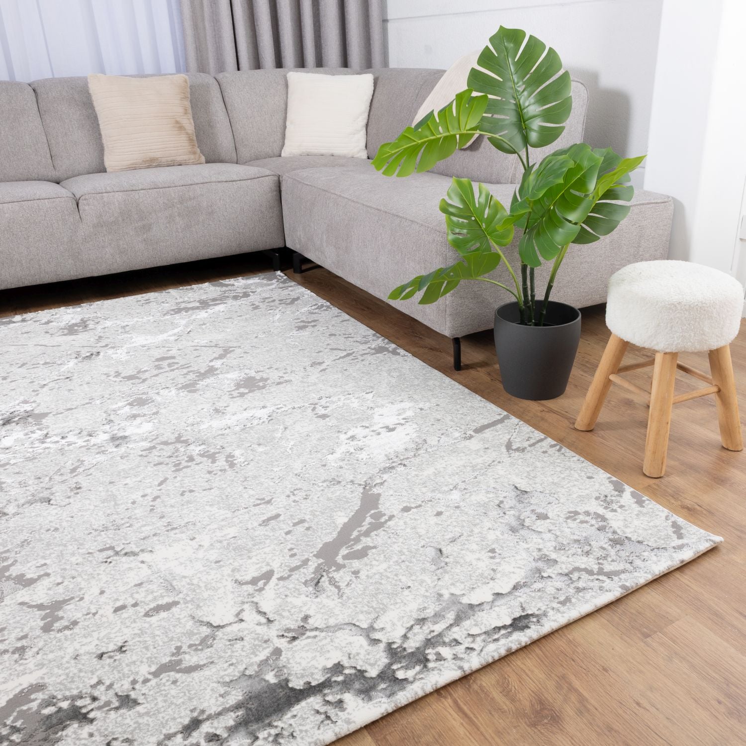 Grijs Tapijt Laagpolig Vloerkleed Omid Premium Marble