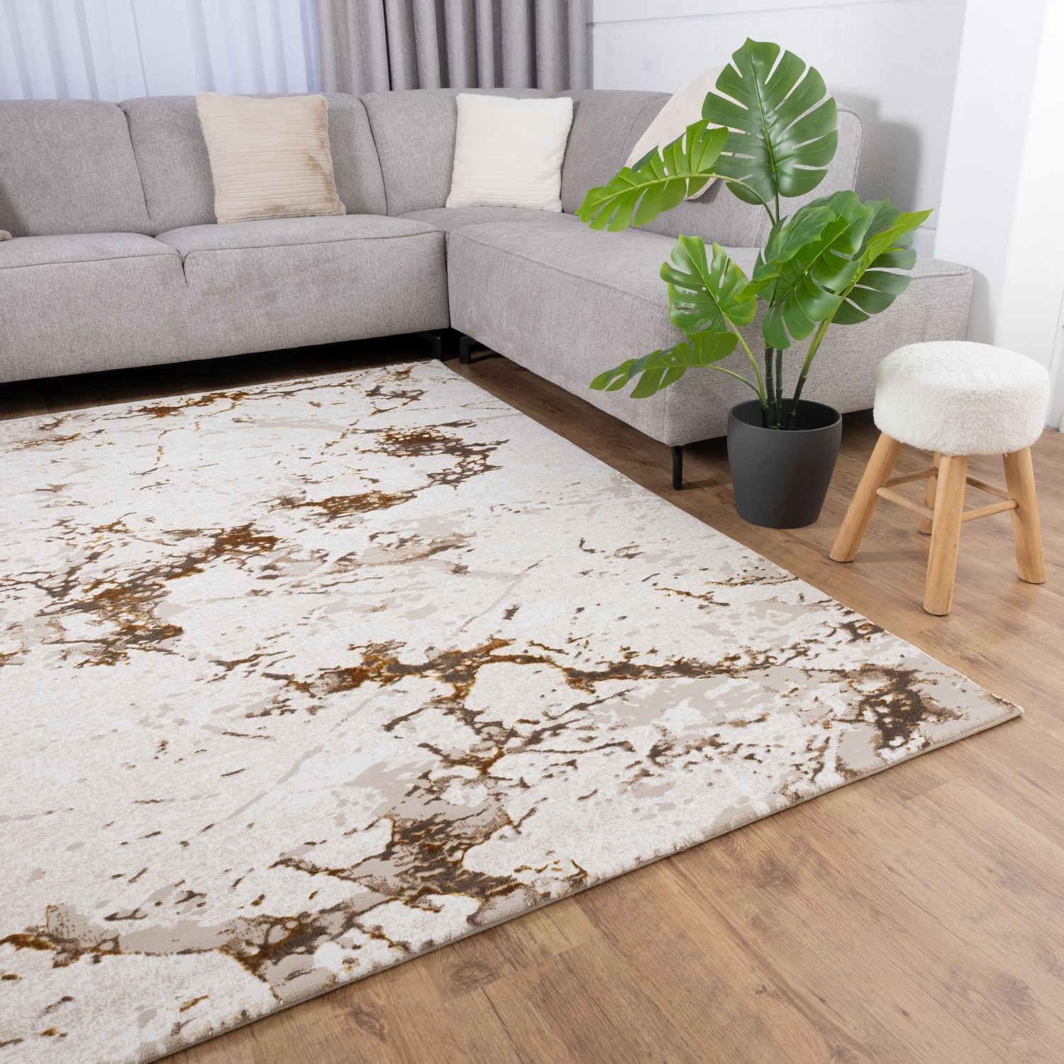 Beige Tapijt Laagpolig Vloerkleed Omid Premium Marble