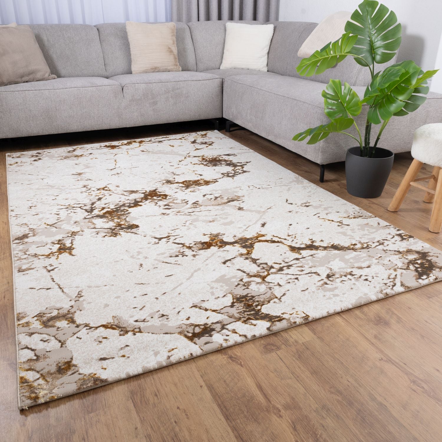 Beige Tapijt Laagpolig Vloerkleed Omid Premium Marble