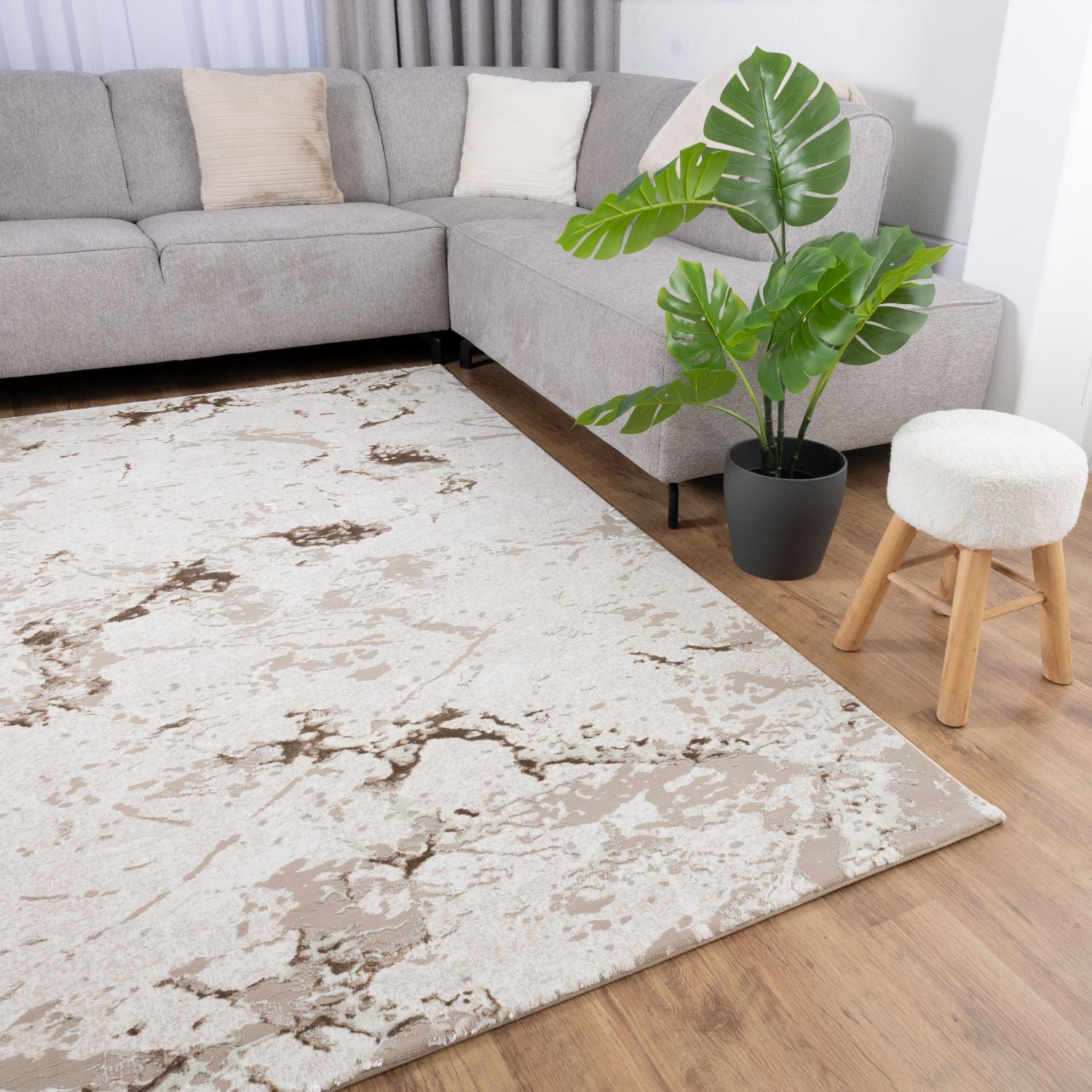 Beige Tapijt Laagpolig Vloerkleed Omid Premium Marble