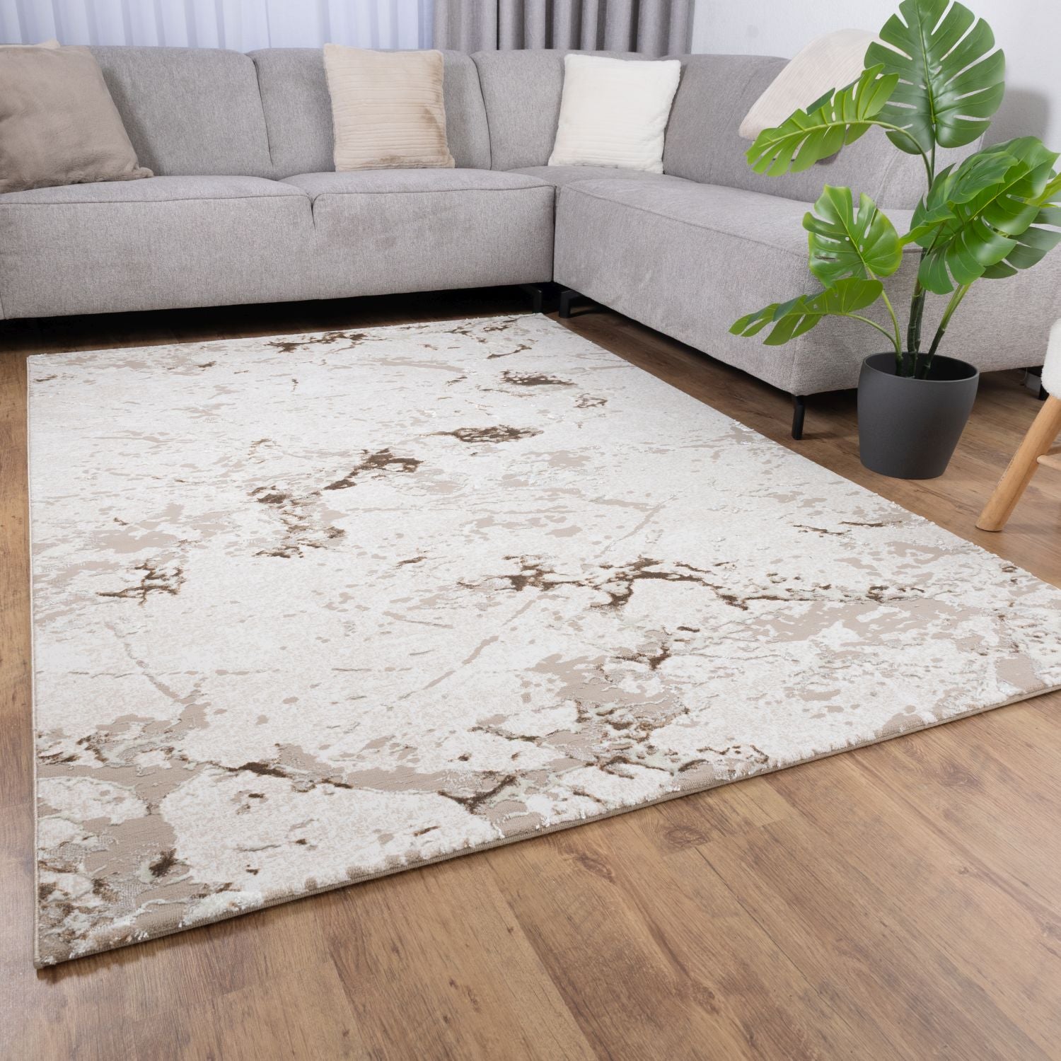 Beige Tapijt Laagpolig Vloerkleed Omid Premium Marble